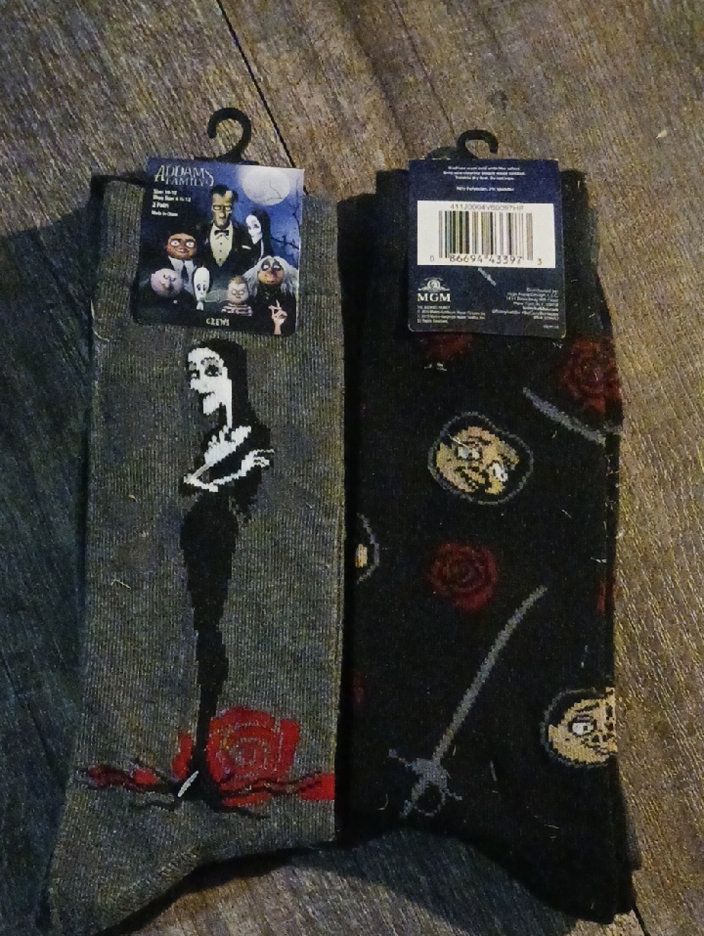 Addams Family Socks Lot of 2  Sz 10 - 13 S Size 6 1/2 -12 Black & Grey New L3